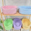 Picture of ABenkle Small Basket, 12"x 8" x 5" Cute Small Woven Basket, Rope Room Shelf Storage Basket, Cat Dog Toys Basket Chest Box, Decorative Empty Gift Basket with Handles - All PInk