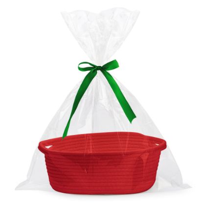 Picture of Pro Goleem Small Woven Basket with Gift Bags and Ribbons Durable Baskets for Gifts Empty Small Rope Basket for Storage 12"X 8" X 5" Baby Toy Basket with Handles, Red