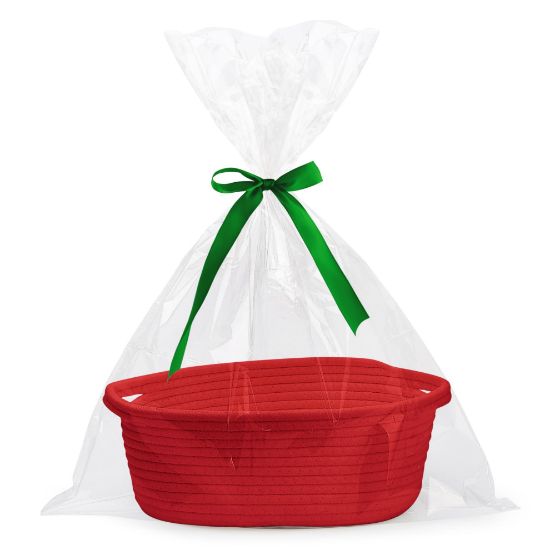 Picture of Pro Goleem Small Woven Basket with Gift Bags and Ribbons Durable Baskets for Gifts Empty Small Rope Basket for Storage 12"X 8" X 5" Baby Toy Basket with Handles, Red