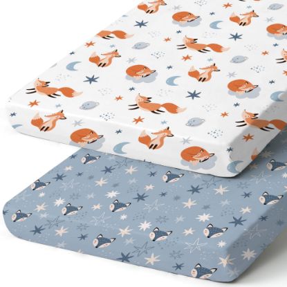 Picture of Pack n Play Sheets, BROLEX 2 Pack Mini Crib Sheets,Stretchy Portable Fitted Playard Sheet Set, Convertible Playard Mattress Cover,Ultra Soft Breathable Material,Starry Fox