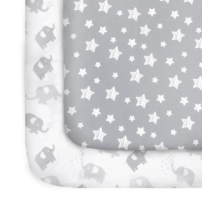 Picture of Pack and Play Sheets, 2 Pack Mini Crib Sheets, Stretchy Playard Fitted Sheet, Compatible with Graco Pack n Play, Soft and Breathable Material, Stars & Elephant