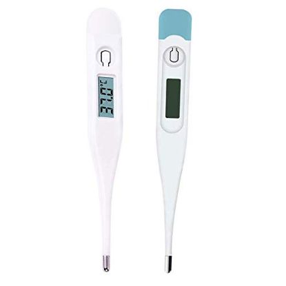 Picture of LCD Digital Thermometer, 2 Pcs Household Waterproof Oral Cavity, Rectum, Armpit Thermometer for Baby, Child and Adult, High Precision Thermometer for Fever, Accurate and Fast Readings (White & Blue)