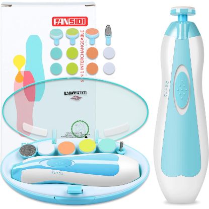 Picture of Baby Nail Trimmer Electric, FANSIDI Baby Nail Clippers Safe Baby Nail File Kit with Extra 12 Replacement Pads, Trim Polish Grooming Kit for Newborn Infant Toddler or Adults Toes Fingernails Care, Blue
