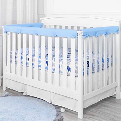 Picture of TILLYOU 3-Piece Padded Baby Crib Rail Cover Protector Set from Chewing, Safe Teething Guard Wrap for Standard Cribs, 100% Silky Soft Microfiber Polyester, Fits Side and Front Rails, Blue