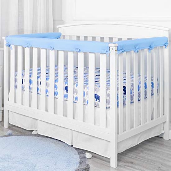 Picture of TILLYOU 3-Piece Padded Baby Crib Rail Cover Protector Set from Chewing, Safe Teething Guard Wrap for Standard Cribs, 100% Silky Soft Microfiber Polyester, Fits Side and Front Rails, Blue