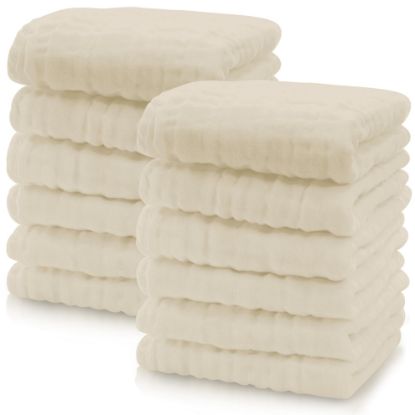 Picture of Cute Castle 12 Pack Muslin Baby Washcloths - Large 12'' by 12'' - Ultra Soft 100% Cotton - Super Absorbent Burp Cloths for Unisex, Boy, Girl -Ivory