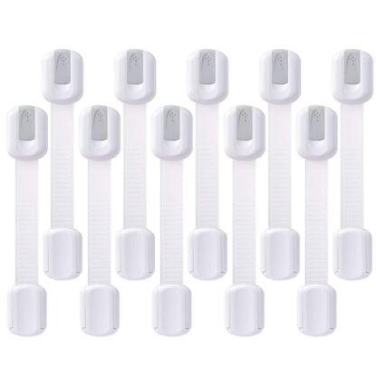 Picture of Child Safety Cabinet Locks - (10 Pack) Baby Proofing Latches to Drawer Door Fridge Oven Toilet Seat Kitchen Cupboard Appliance Trash Can with 3M Adhesive - Adjustable Strap No Drill No Tool