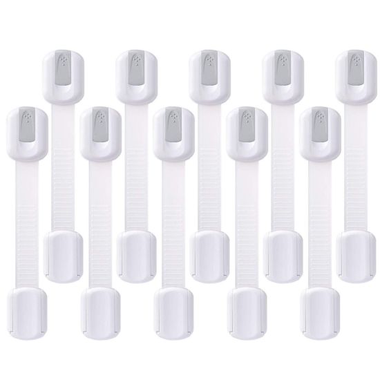 Picture of Child Safety Cabinet Locks - (10 Pack) Baby Proofing Latches to Drawer Door Fridge Oven Toilet Seat Kitchen Cupboard Appliance Trash Can with 3M Adhesive - Adjustable Strap No Drill No Tool