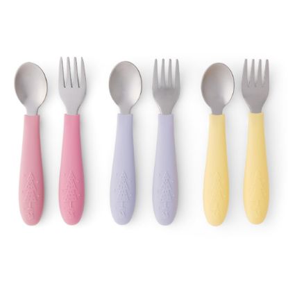 Picture of Elk and Friends Kids Silverware with Silicone Handle | Childrens Safe Flatware | Toddler Utensils | Baby Spoons + Forks | Stainless Steel Cutlery