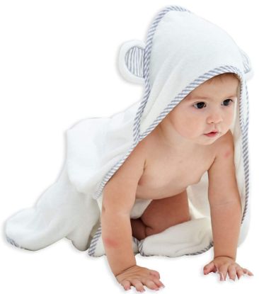Picture of HIPHOP PANDA Hooded Towel - Rayon Made from Bamboo, Bath Towel with Bear Ears for Newborn, Babie, Toddler, Infant - Absorbent Large Baby Towel - White, 30 x 40 Inch
