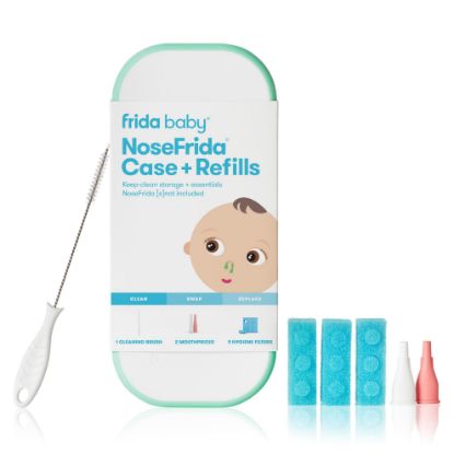 Picture of Frida Baby NoseFrida Case + Refills Accessories Kit, Includes Storage Travel Case, Bristle Cleaning Brush, 9 Hygiene Filters & 2 Tips for Cleaning and Storage of the NoseFrida Nasal Aspirator for Baby