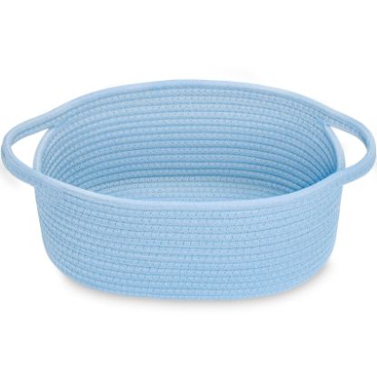 Picture of ABenkle Small Basket with Handles - Decorative Durable Rope Woven Storage Bin Shelf Storage Organizer Cube, Easter Baby Gift Basket, 12"x8"x5", Blue