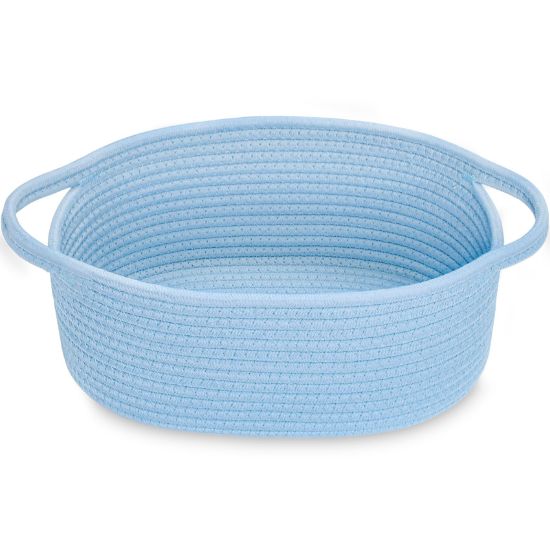 Picture of ABenkle Small Basket with Handles - Decorative Durable Rope Woven Storage Bin Shelf Storage Organizer Cube, Easter Baby Gift Basket, 12"x8"x5", Blue