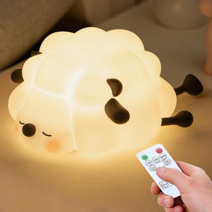 Picture of Remote-Controlled Night Light for Kids, 10-Level Dimmable, 15/30/60 Min Timer, Food-Grade Silicone, Cute Touch Lamp, Rechargeable Bedside Companion - Adorable Gifts for Baby and Children's Décor Black
