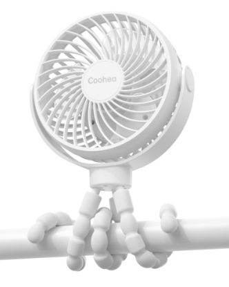 Picture of Coohea Stroller Fan Clip on Baby Fan Small Portable Fan with Flexible Tripod USB Rechargeable Battery Operated Fan for Car Seat Backseat Bike Travel Beach Camping, 360°Rotatable, 3 Wind Speed, White