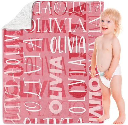 Picture of Yeahill Personalized Baby Blankets for Boys Girls, Custom Baby Blanket with Name Personalized Throw Blanket for Kids Baby Newborn, Personalized Baby Gift for Birthday Chrismas Halloween (30x40in)