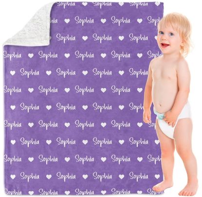 Picture of Yeahill Personalized Baby Blankets for Boys Girls, Custom Baby Blanket with Name Personalized Throw Blanket for Kids Baby Newborn, Personalized Baby Gift for Birthday Chrismas Halloween (30x40in)