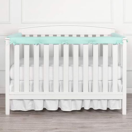 Picture of TILLYOU 3-Piece Padded Baby Crib Rail Cover Protector Set from Chewing, Safe Teething Guard Wrap for Standard Cribs, 100% Silky Soft Microfiber Polyester, Fits Side and Front Rails, Aqua