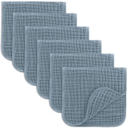 Picture of Comfy Cubs Muslin Burp Cloths 20" x 10", Pack of 6 - Large, 6-Layer, Ultra Absorbent 100% Cotton for Baby Drool and Messes - Soft, Safe & Gentle Baby Burp Cloths Set for Boys & Girls - Pacific Blue