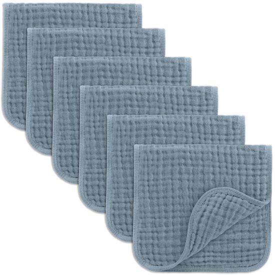 Picture of Comfy Cubs Muslin Burp Cloths 20" x 10", Pack of 6 - Large, 6-Layer, Ultra Absorbent 100% Cotton for Baby Drool and Messes - Soft, Safe & Gentle Baby Burp Cloths Set for Boys & Girls - Pacific Blue