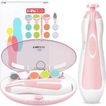Picture of FANSIDI Baby Nail File Electric Nail Trimmer Safe Baby Nail Clippers Manicure Set with 10 Grinding Heads 8 Sandpapers, Trim Polish Groom for Newborn Infant Toddler or Adult Toes Fingernails Care, Pink