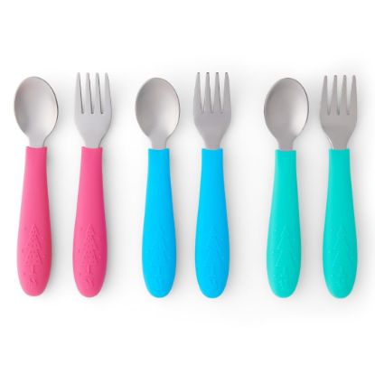 Picture of Elk and Friends Kids Silverware with Silicone Handle | Childrens Safe Flatware | Toddler Utensils | Baby Spoons + Forks | Stainless Steel Cutlery