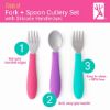 Picture of Elk and Friends Kids Silverware with Silicone Handle | Childrens Safe Flatware | Toddler Utensils | Baby Spoons + Forks | Stainless Steel Cutlery