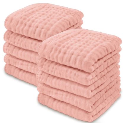 Picture of Comfy Cubs Muslin Baby Washcloths 10 Pack - Soft 6-Layer Cotton Wash Cloths for Sensitive Skin - 10"x10" Large, Gentle, Absorbent Infant Essentials for Newborn and Toddlers - (Lace)