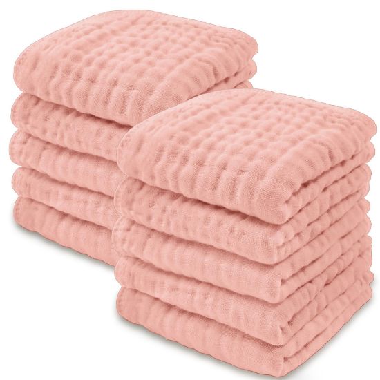 Picture of Comfy Cubs Muslin Baby Washcloths 10 Pack - Soft 6-Layer Cotton Wash Cloths for Sensitive Skin - 10"x10" Large, Gentle, Absorbent Infant Essentials for Newborn and Toddlers - (Lace)