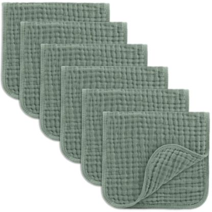 Picture of Comfy Cubs Muslin Burp Cloths 20" x 10", Pack of 6 - Large, 6-Layer, Ultra Absorbent 100% Cotton for Baby Drool and Messes - Soft, Safe & Gentle Baby Burp Cloths Set for Boys & Girls - Fern