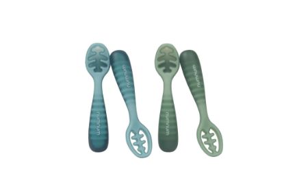 Picture of NumNum Baby Spoons Set, Baby Essentials Pre-Spoon GOOtensils for 12+ Months, First Stage Self-Feeding Spoons for Baby Led Weaning (BLW), Silicone Toddler Utensils, BPA-Free, 4 Pack Blue/Green