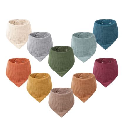 Picture of Konssy Muslin Baby Bibs 10 Pack Baby Bandana Drool Bibs 100% Cotton for Unisex Boys and Girls, Soft Absorbent Set for Teething and Drooling