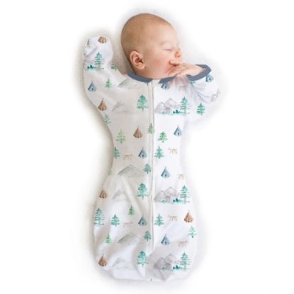 Picture of SwaddleDesigns Transitional Swaddle Sack, Arms Up Half-Length Sleeves & Mitten Cuffs, Swaddle for Newborn Transition to Baby Sleep Sack Wearable Blanket, 3-6 mo, 14-21 lb, Watercolor Mountains & Trees