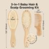 Picture of Baby Hair Brush and Comb Set for Newborn - Wooden Baby Hair Brush Set with Soft Goat Bristle, Baby Brush Set for Newborns Baby Brush and Comb Set Girl, Boy, Toddler Cradle Cap Brush (Oval, Walnut)