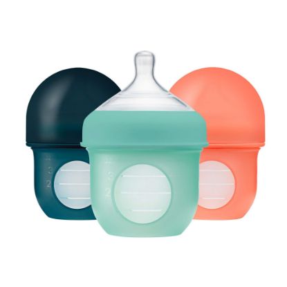 Picture of Boon Nursh Reusable Silicone Pouch Baby Bottles - Slow Flow Nipple - Silicone Baby Bottle Pouch and Nipple - Baby Feeding Essentials - Mint - 0-3 Months - 3 Count - 4 Ounce