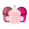 Picture of Boon Nursh Reusable Silicone Pouch Baby Bottles - Slow Flow Nipple - Silicone Baby Bottle Pouch and Nipple - Baby Feeding Essentials - Pink - 0-3 Months - 3 Count - 4 Ounce