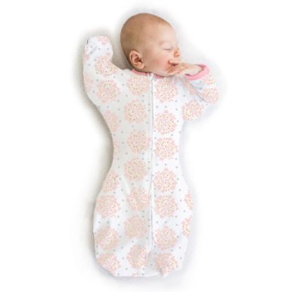 Picture of SwaddleDesigns Transitional Swaddle Sack, Arms Up Half-Length Sleeves & Mitten Cuffs, Swaddle for Newborn Transition to Baby Sleep Sack Wearable Blanket, 3-6 Month, 14-21 lb, Heavenly Floral Pink