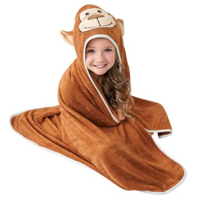 Picture of HIPHOP PANDA Hooded Towel - Rayon Made from Bamboo, Bath Towel with Bear Ears for Newborn, Babie, Toddler, Infant - Absorbent Large Baby Towel - Monkey, 30 x 40 Inch