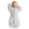 Picture of SwaddleDesigns Transitional Swaddle Sack, Arms Up Half-Length Sleeves & Mitten Cuffs, Swaddle for Newborn Transition to Baby Sleep Sack Wearable Blanket, 0-3 Month, 6-14 lb, Heathered Gray Stripes