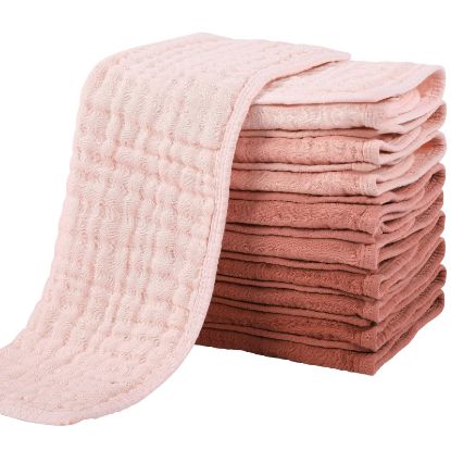 Picture of Yoofoss Muslin Burp Cloths for Baby 10 Pack 100% Cotton Baby Washcloths for Boys Girls Large 20''X10'' Super Soft and Absorbent Gradient Pink