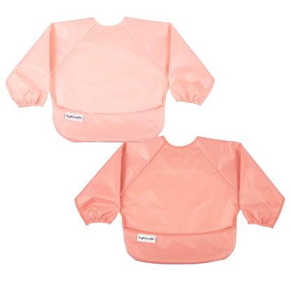 Picture of Tiny Twinkle Mess Proof Baby Bib |2 Pack Waterproof Smock Bib for Eating, Machine Washable Full Sleeve with Pocket (Peach Terracotta, Small 6-24 Months)