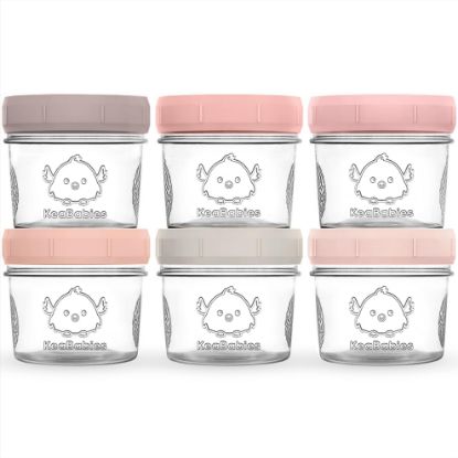 Picture of KeaBabies 6pk 4oz Glass Baby Food Containers - Leak-Proof, Microwavable Small Baby Glass Jars with Lids, Baby Food Storage Containers, Baby Snack Containers, BPA-Free Baby Food Jars (Roseate)