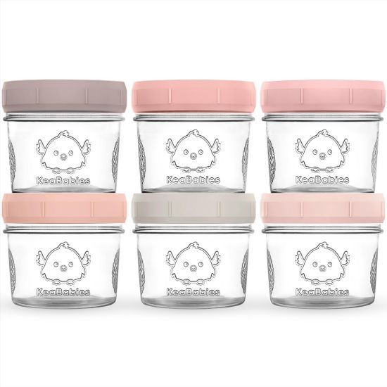 Picture of KeaBabies 6pk 4oz Glass Baby Food Containers - Leak-Proof, Microwavable Small Baby Glass Jars with Lids, Baby Food Storage Containers, Baby Snack Containers, BPA-Free Baby Food Jars (Roseate)
