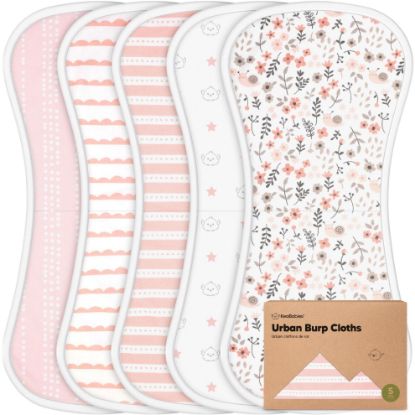 Picture of Organic Burp Cloths Baby Boy & Girl - 5-Pack Super Absorbent Cotton Burping Cloths for Babies, Soft & Plush Newborn Spit Up Rags, Infant Towels for Milk Spit Up, Unisex, Large 21" x 10" (Sweet Charm)