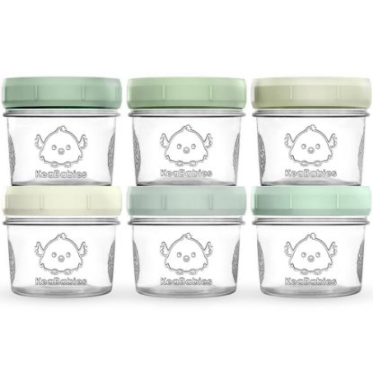Picture of KeaBabies 6pk 4oz Glass Baby Food Containers - Leak-Proof, Microwavable Small Baby Glass Jars with Lids, Baby Food Storage Containers, Baby Snack Containers, BPA-Free Baby Food Jars (Sage)