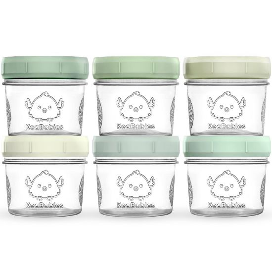 Picture of KeaBabies 6pk 4oz Glass Baby Food Containers - Leak-Proof, Microwavable Small Baby Glass Jars with Lids, Baby Food Storage Containers, Baby Snack Containers, BPA-Free Baby Food Jars (Sage)