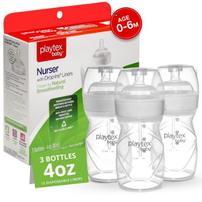 Picture of Playtex Baby Anti-Colic Baby Bottles with Drop-Ins® Liners - Newborn Baby Essentials, 4 oz Bottles, 3-Pack