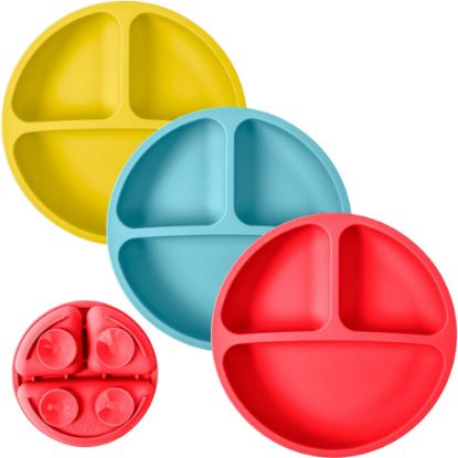 Picture of WeeSprout Suction Plates for Babies & Toddlers - 100% Silicone, Dinnerware Stays Put, Divided Design for Picky Eaters, Microwave & Dishwasher Friendly, 3 Pack