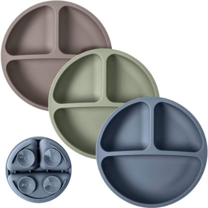 Picture of WeeSprout Suction Plates for Babies & Toddlers - 100% Silicone, Dinnerware Stays Put, Divided Design for Picky Eaters, Microwave & Dishwasher Friendly, 3 Pack