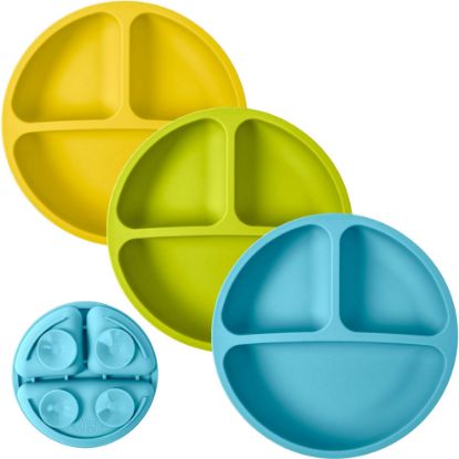 Picture of WeeSprout Suction Plates for Babies & Toddlers - 100% Silicone, Dinnerware Stays Put, Divided Design for Picky Eaters, Microwave & Dishwasher Friendly, 3 Pack